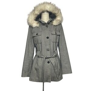 Liz Claiborne Herringbone Belted Wool Blend Coat Women's Large